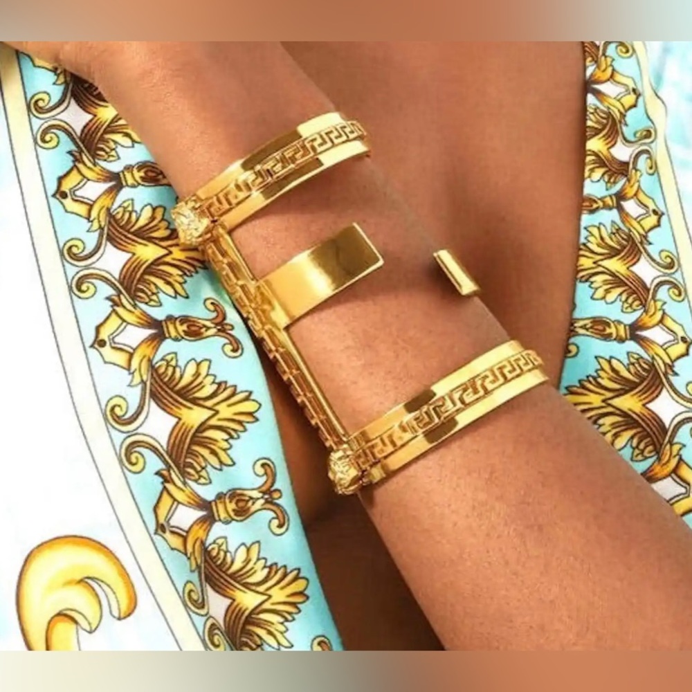 Fendace: Double F Fendi x Versace Medusa Greca Gold Cuff, Size M: $800